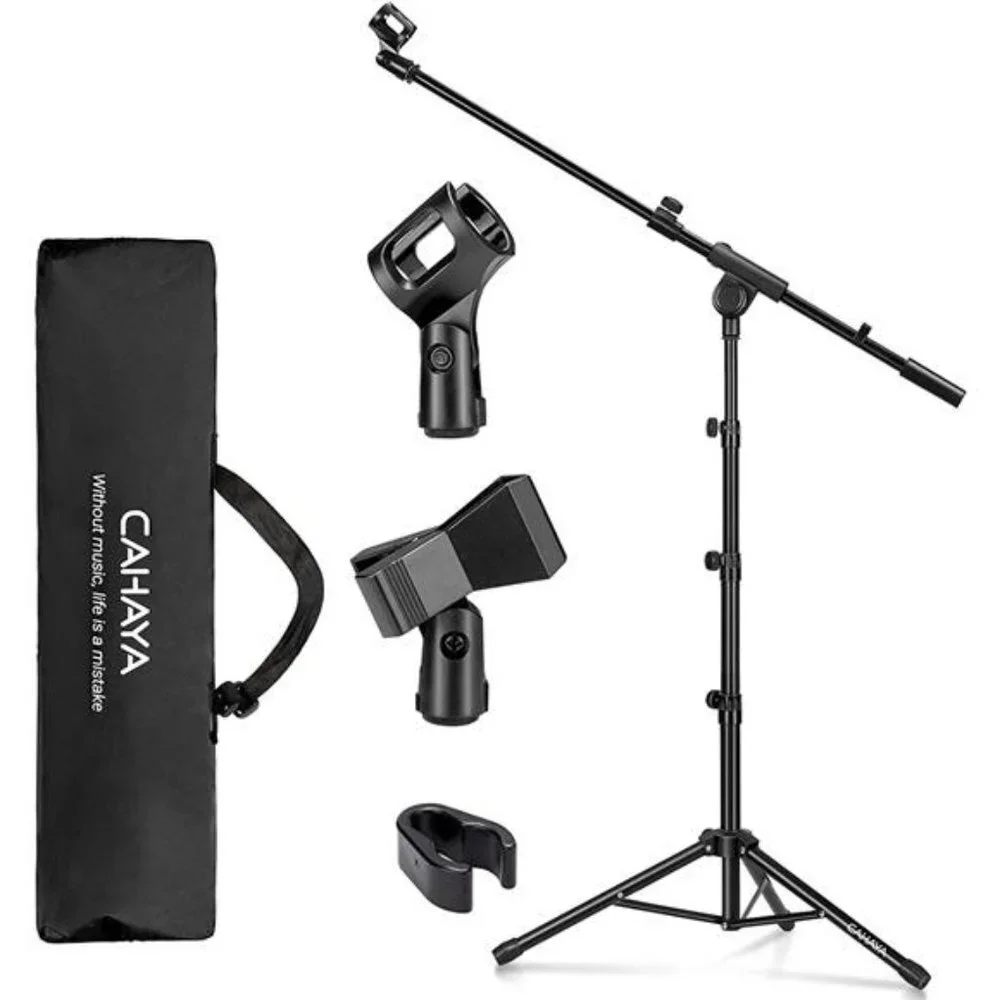 Microphone Stand Boom Arm Floor Mic Stands Tripod Foldable with 2 Mic Clip